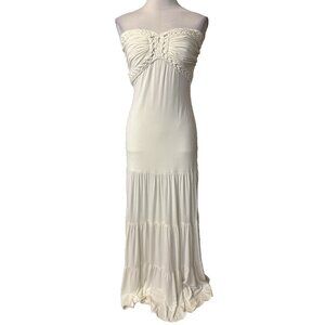 Sky Brand Maxi Dress Large White Crochet Tiered Crochet Jersey NWT NEW